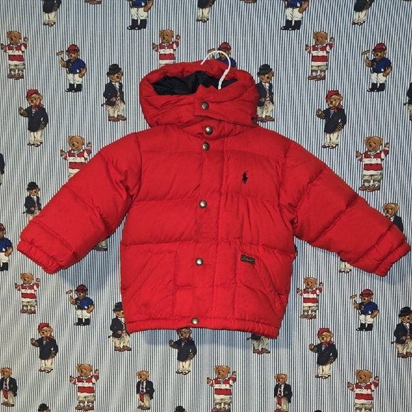 Polo Ralph Lauren Red Hooded Down Puffer Jacket Red Toddler 2/2T - Picture 1 of 16
